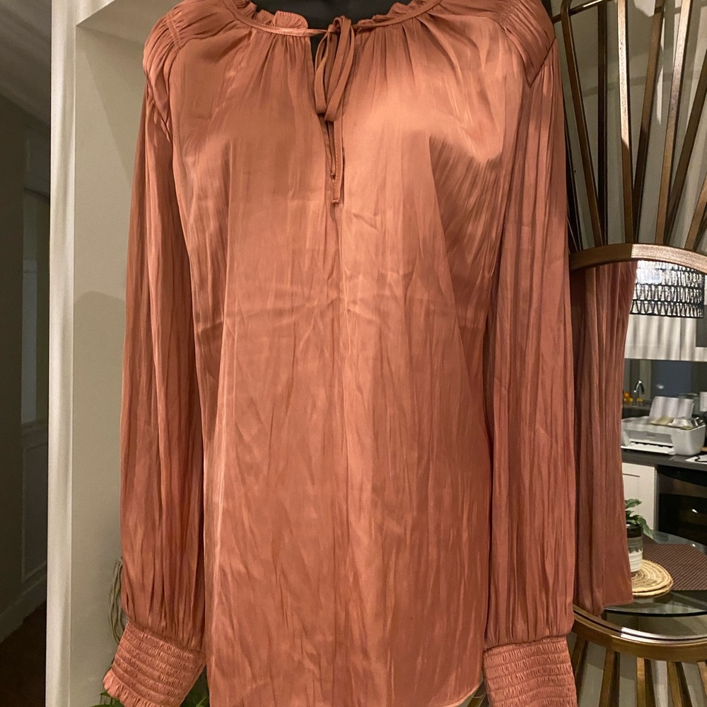 Rachel Zoe Pink Blouse with Tie Front and Long Sleeves